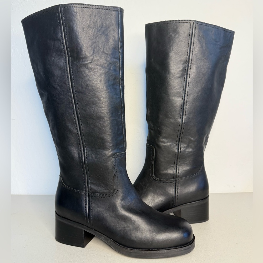 NEW BLONDO Camrin Black Leather Chunky Heel Waterproof Tall Boot Women’s Size 11